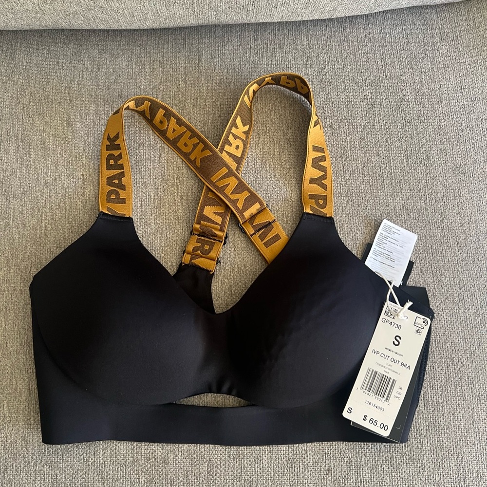 IVY PARK Black Sports Bra with Gold Straps